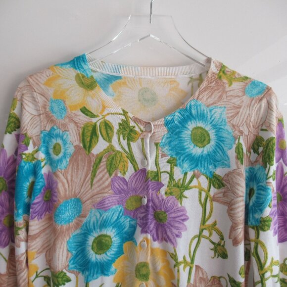 Talbots Sweater Cardigan Floral Sz. M Long Sleeve Button Front, Multicolor *Flaw - Picture 2 of 10